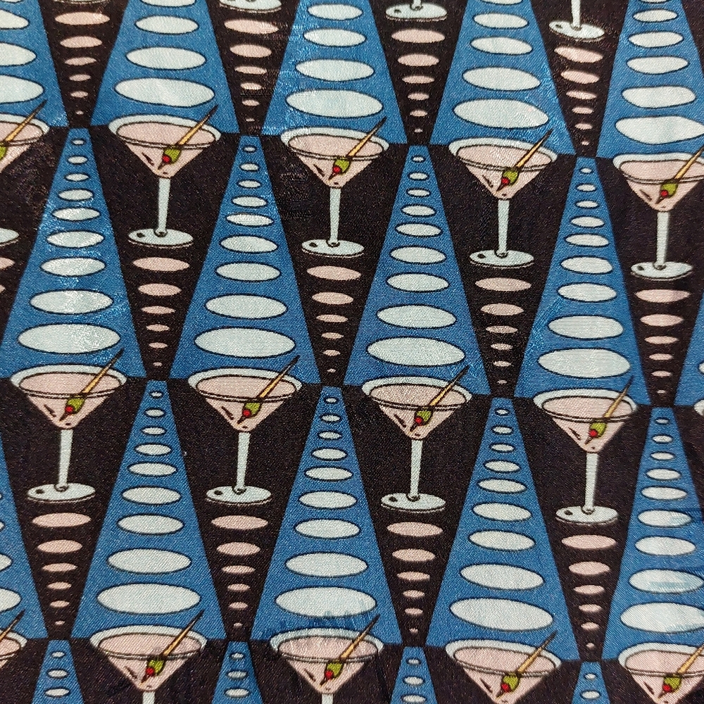 Vintage Nicole Miller Silk Blue and Black Martini Glass Patterned Scarf EUC - Picture 4 of 8